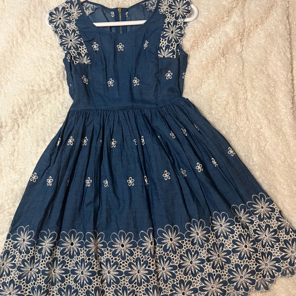 Blue Floral Embroidered Kids Dress
